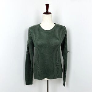 Moral Fiber Green Knit Sweater. Lace-Up Sleeves. Crew Neck. High/Low. Large #414